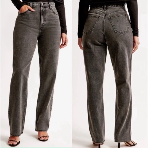 A&F Ultra High Rise The 90s Straight Leg Black Jeans Size 35 Plus Size 20 Short - Picture 13 of 13